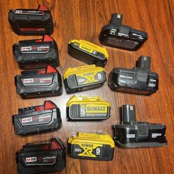 MILWAUKEE , DEWALT AND RYOBY        12  Batteries  NOT WORKING $100 for all 