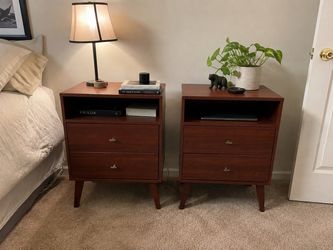 2 Brown Mid-Century Modern Nightstands