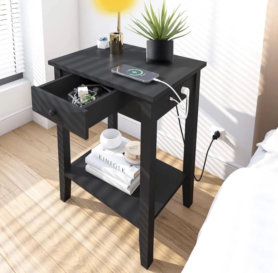 Wooden Night Stand- Black