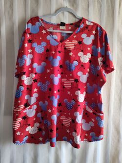 Women's patriotic Mickey mouse red white and blue scrubs