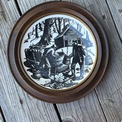Wedgwood “Sugaring” New England Industries Clare Leighton 10.5 Plate with Wood Frame 