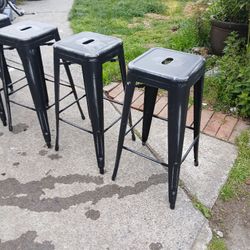 Antique Style Industrial Metal Bar Stools Counter Height Steam Punk Mid Century Vintage Soda Fountain Black