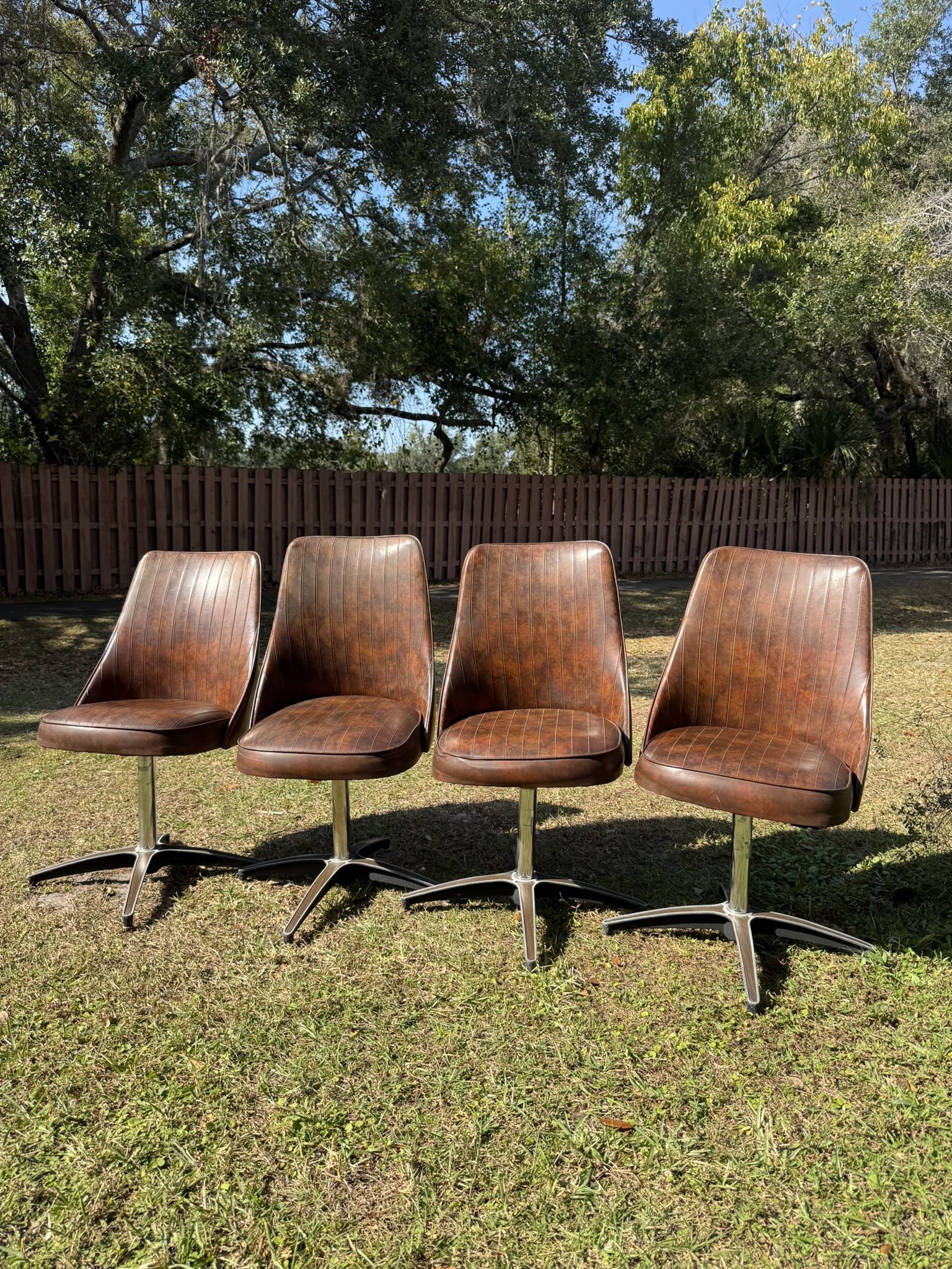 Vintage Chromecraft Leather Swivel Chairs