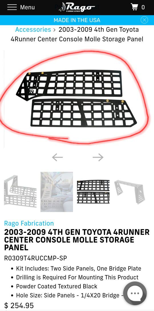 Toyota Center console molle panels