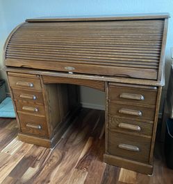 Antique Solid oak Roll Top desk Arts Crafts Western Decor