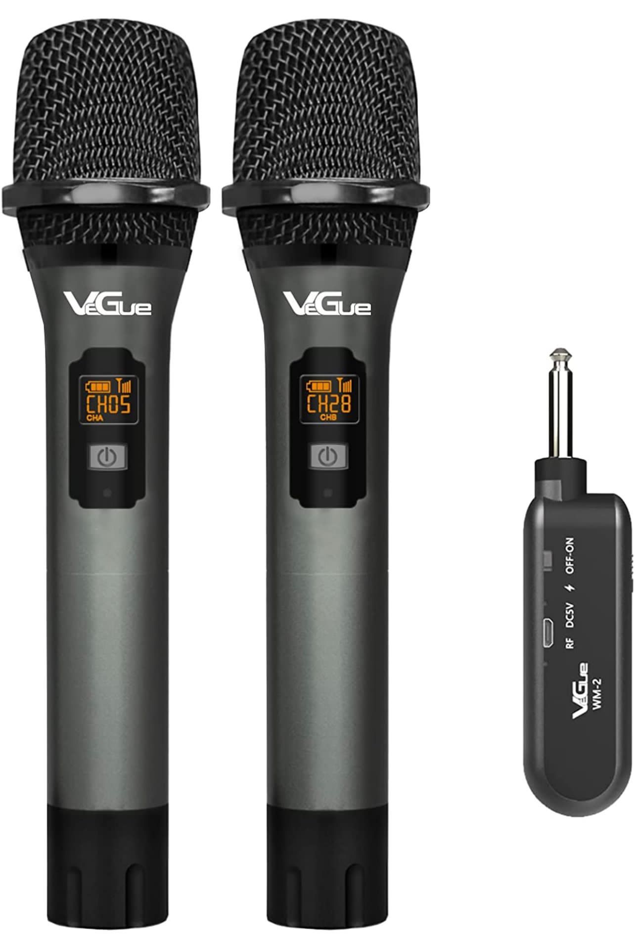 Wireless Microphone, VeGue UHF Cordless Dual Handheld Dynamic Mic Set with Rechargeable Receiver, for Karaoke Party, Voice Amplifier, PA System, Singi