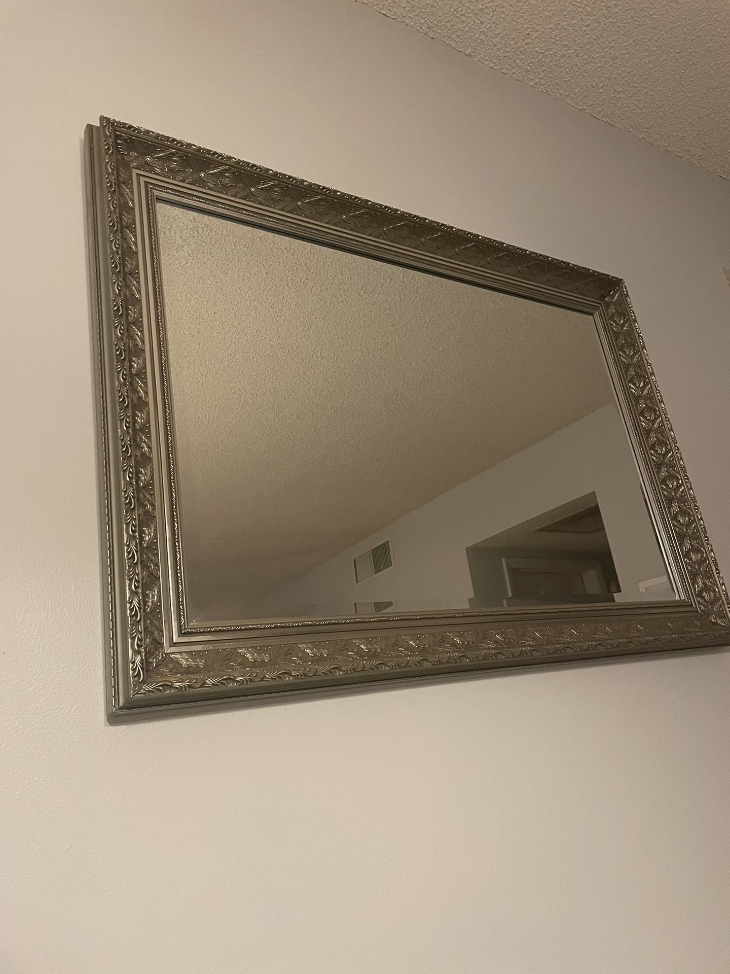 Large Silver-Framed Mirror Apprx 30 X 42 Ornate Antique Gold/ Silver