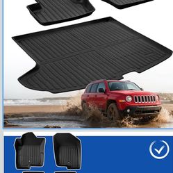8-1)A All Weather Floor Mats for Jeep Patriot: Custom for Dodge Caliber 2007-2012/for Compass 2007-2017, Automotive Heavy Duty Rubber Floor Liners, Fu