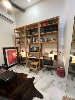Full wall double desk shelving wood 108x105x18