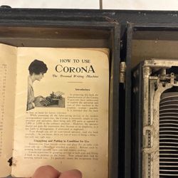 Pre World War Antique Corona Personal Writing Machine With Original Case And Manual 