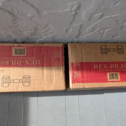 35,45,80 Dumbbells And 45lb Olympic Cast Iron Plates