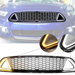 Fits 15-17 Ford Mustang IKON Style Unpainted Front Upper Mesh Grille W/ LED