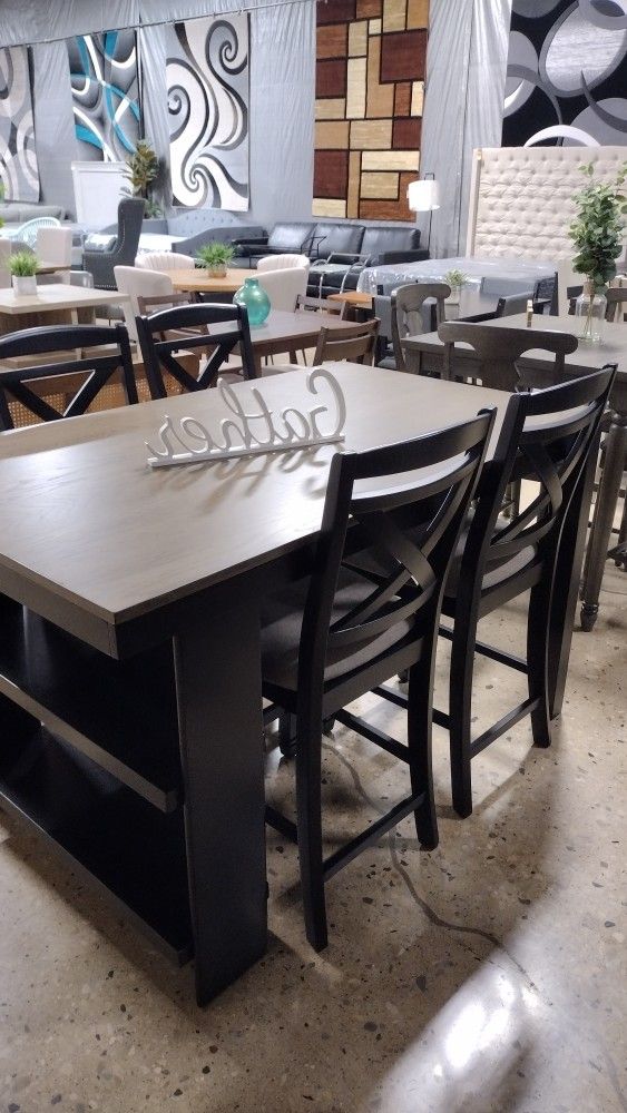 counter height dining table set with shelf 4 Chairs (NEW) for Sale in