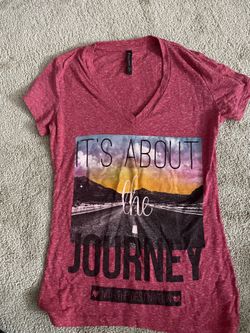 V-Neck Graphic Tee – “It’s About the Journey” – Small
