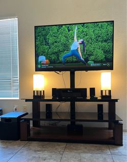 TV with tv stand & Sony surround sound system