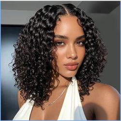 Brand new Curly Bob Wig Human Hair , Natural Black 14 Inch