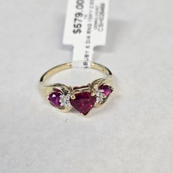 10kt Gold Lab Ruby & Diamond Heart Ring