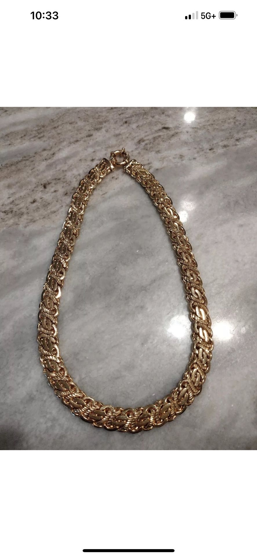 Gold Pleated Magnificent Wide Romanza Italy Gold Heavy Chain Necklace 18k Gold Tone Finish