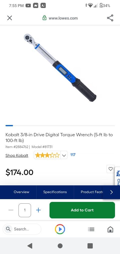 Kobalt Digital Torque Wrench Tool 