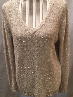 Jones New York Gold Sequence VNeck Sweater size lg