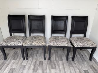 Set of 4 Black Dining Chairs with Patterned Upholstery