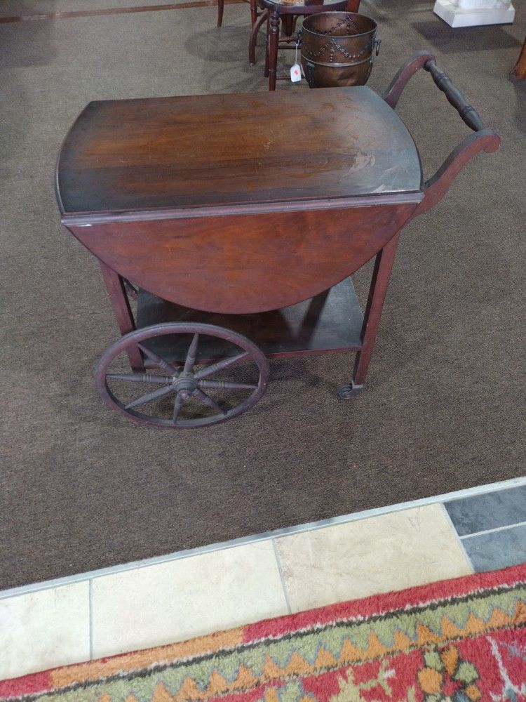 Antique Wooden Rolling Bar Cart Leaf