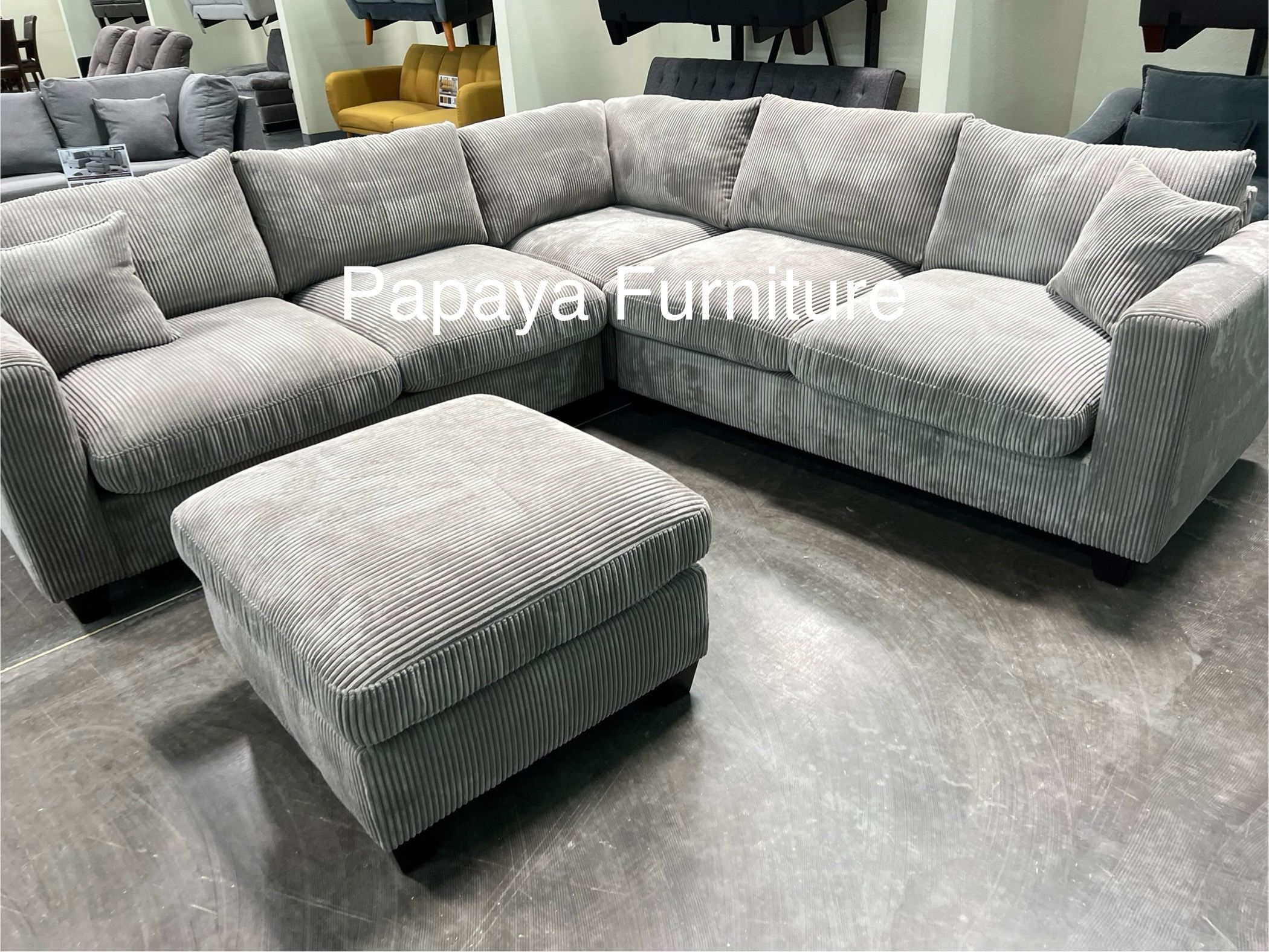 In Stock! Fog Grey Sofa, Sectionals, Couch, Sectional And Ottoman, Plush Sofa, High Back Sofa, Sectionals, Couch, Living room Set, Corduroy Couch