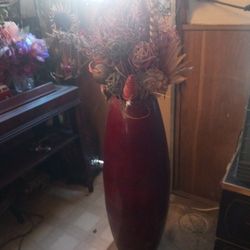 Red Vase & Dried Flowers