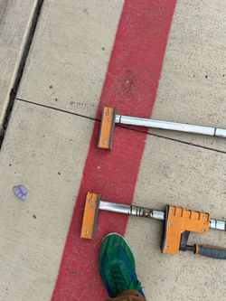Several different sizes of clamps for metal or woodworking