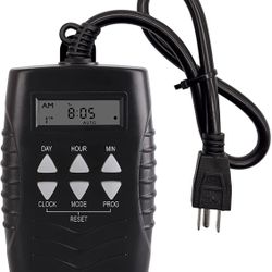 BN-LINK 7 Day Outdoor Heavy Duty Digital Programmable Timer BND/U78, 125VAC, 60Hz, Dual Outlet, Weatherproof, Heavy Duty, Accurate for Lamps Ponds Chr