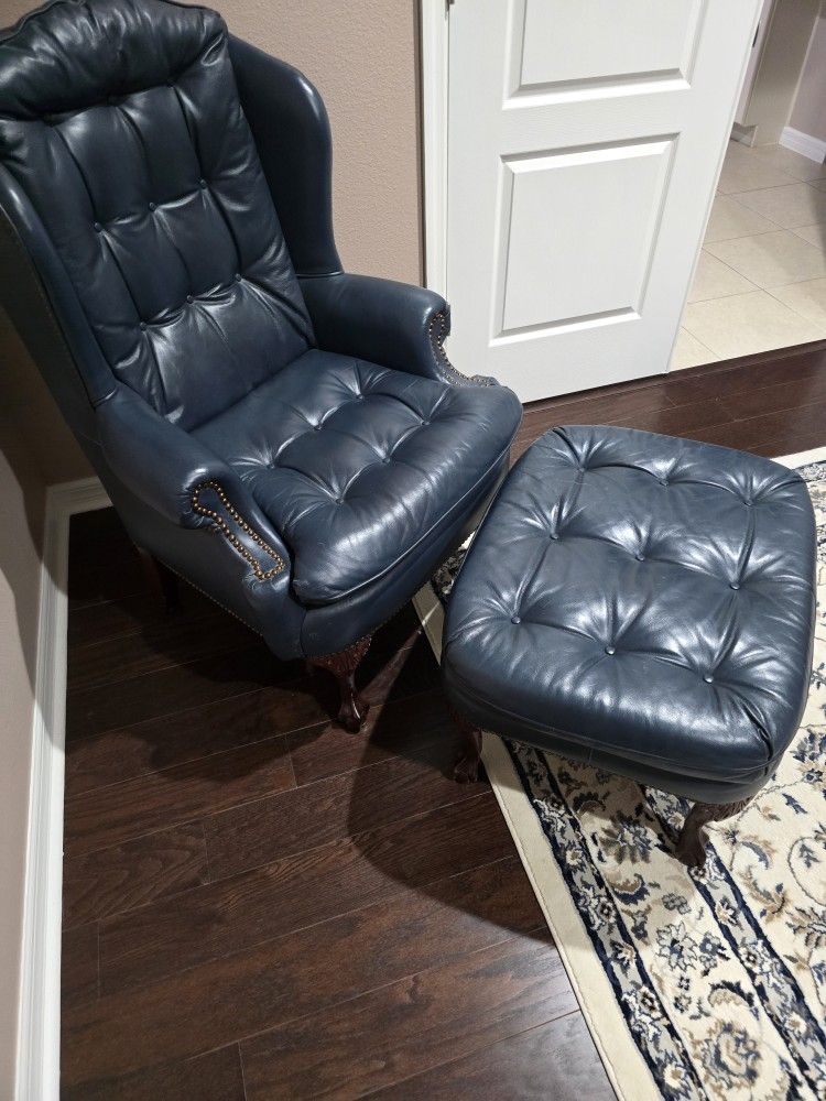 Leather Queen Anne Chair And Ottoman
