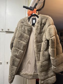 Fashion Nova Womens L With Love Faux Fur Coat Mocha Open Front Side Pockets