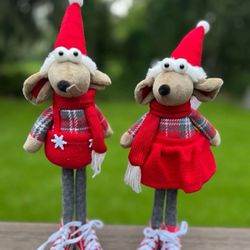 Standing Mouse Boy And Girl In Red Sneakers For Christmas Home Decor Set of 2