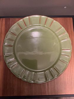 Set Of 4 Graydon Hall Olive Green Salad Plates with Antiquing Scalloped Edge Vintage Kitchen Dining Retro 70