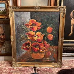 Vintage Original Flower Painting 