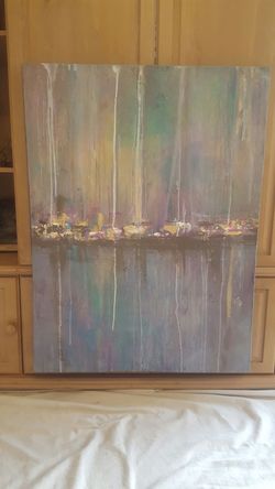 30 by 40 acrylic painting by Renee. Twilight Harbor.