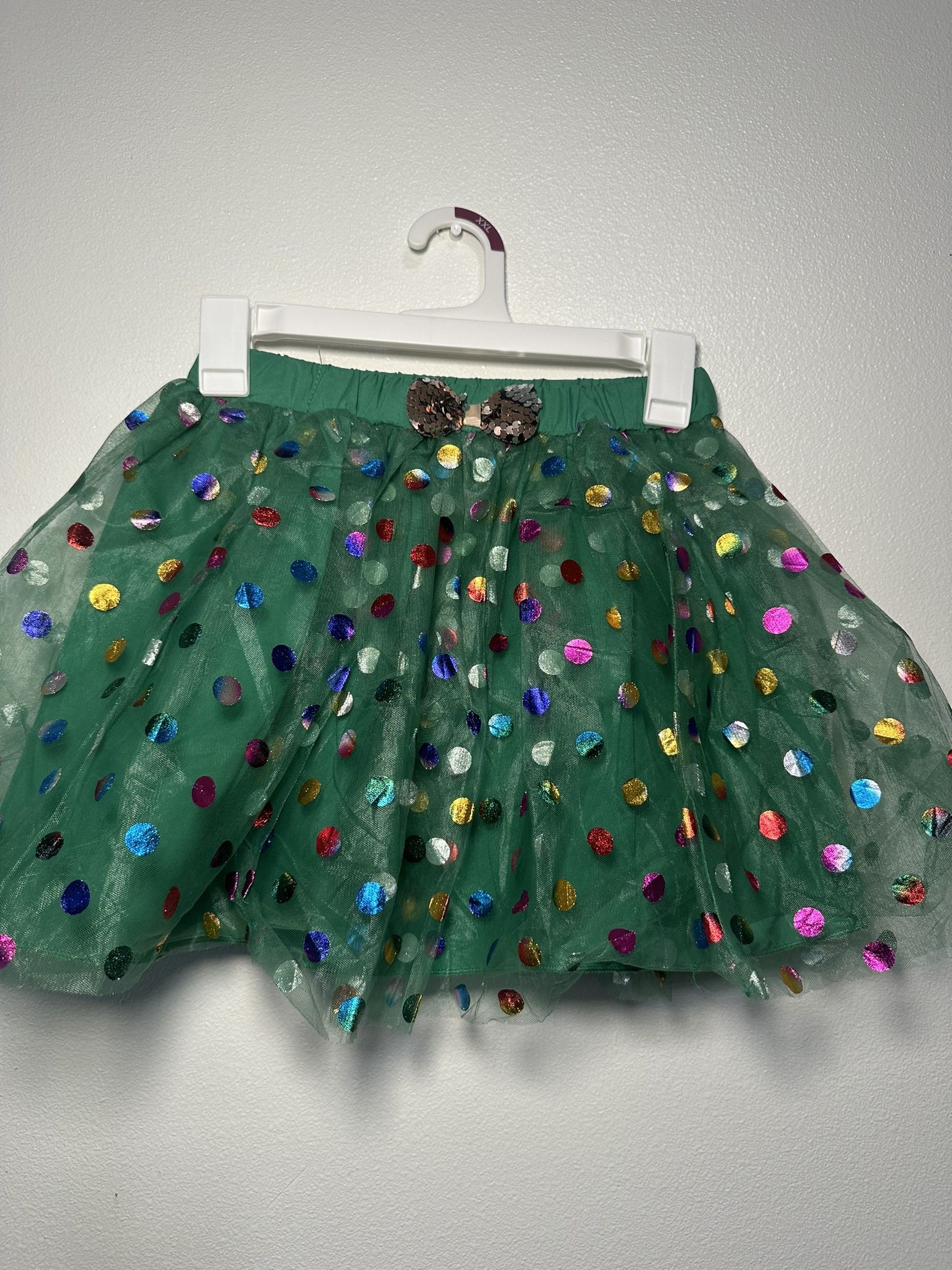 Green Holiday Confetti Kids Skirt - 9-10 Y