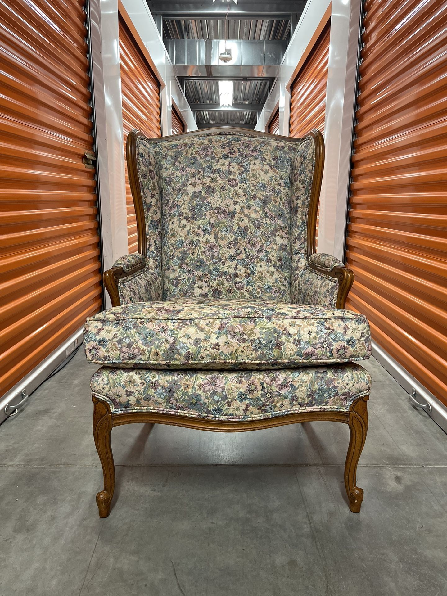 Floral Upholstered Wingback Chair with Wood Frame