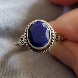 925 Sterling Silver Southwestern Lapis Lazuli Gemstone Ring Size 6