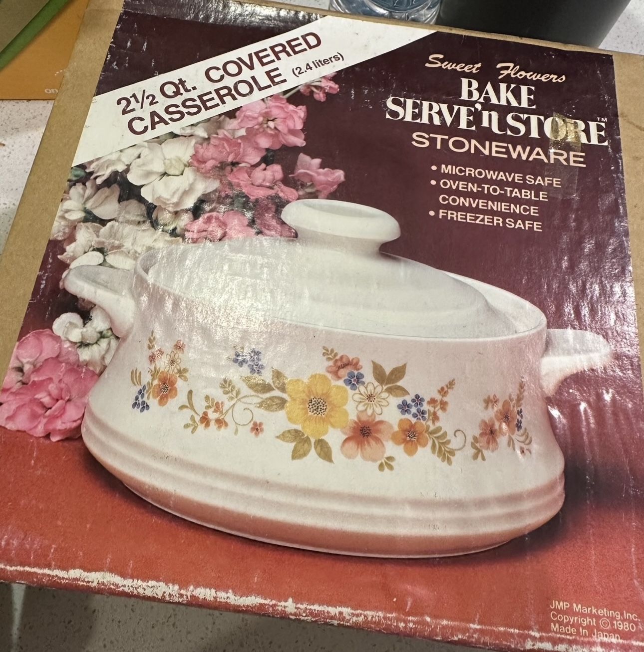 Vintage Sweet Flowers Stoneware Covered Baking Dish Bake Serve'n Store Japan