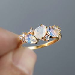 Moonstone Gold Ring 925 Sz 7 