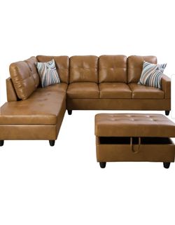 Caramel Leather Sectional Couch (BLACK FRIDAY)