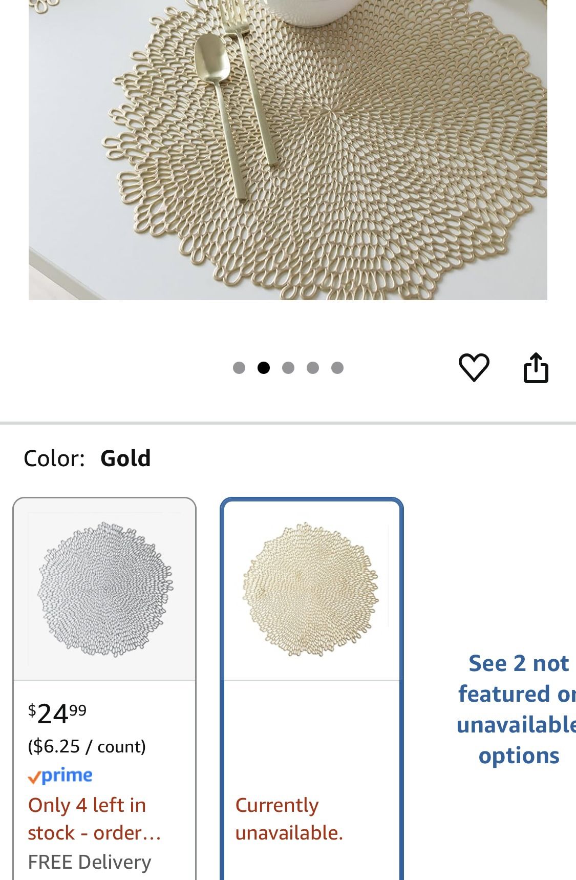 4 Decorative Placemats - Gold *NEW*