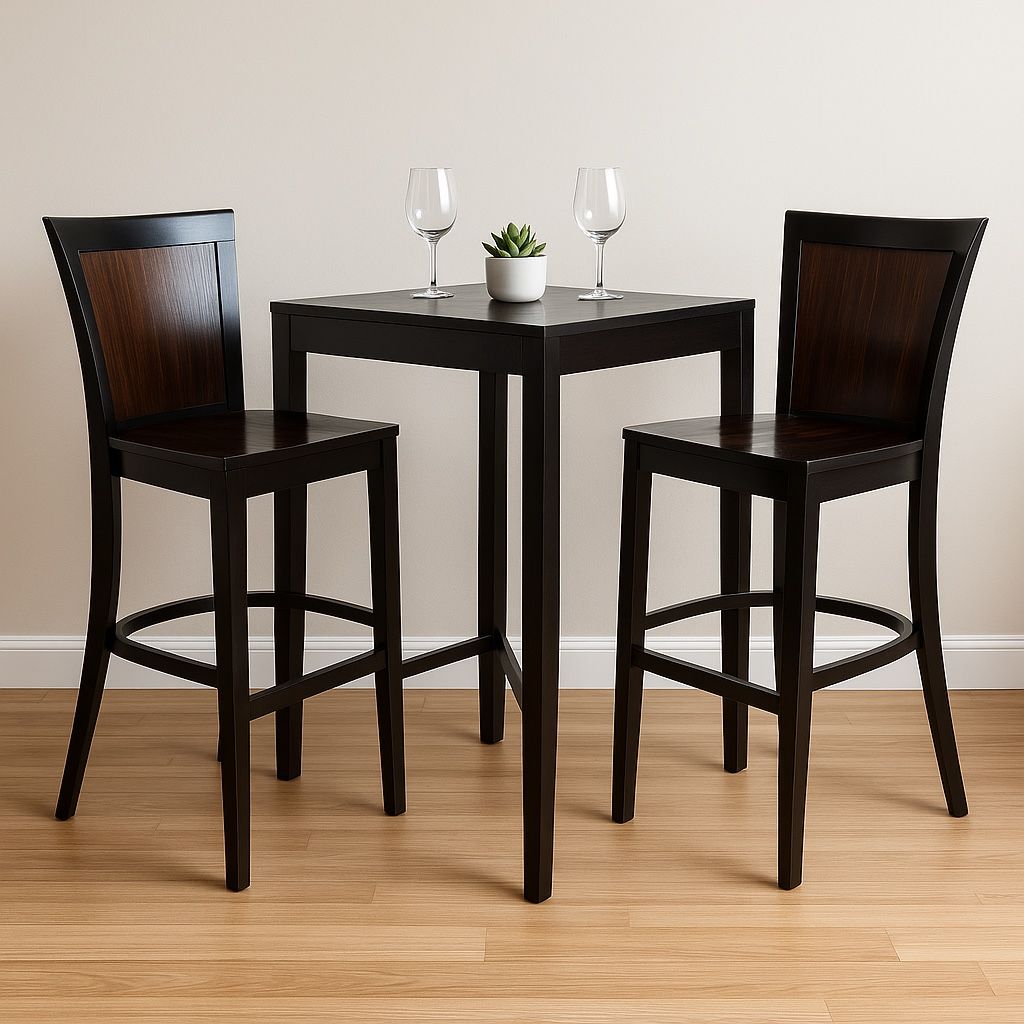 Modern 3-Piece Pub Table Set – Espresso Wood Finish, Great for Apartments or Breakfast Nooks