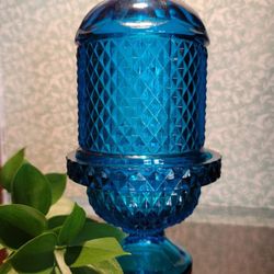 Vintage Viking Bluenique Mcm Diamond Point  Candleholder Fairy Lamp 