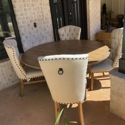 Dining Room Solid Wood Round Table/ 4 Chairs Rough Wood 63”