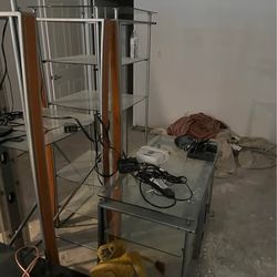 Modern Glass and Metal Media Shelving Set