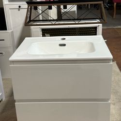 24 Inch Floating Bathroom Vanity with Sink, Wall Mounted Bathroom Sink with 2 Large Storage Darwers, Modern Minimalist Bathroom Wall Cabinet Handle-Fr