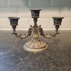 antique pewter 2 arm 3 candle stick holder. 
