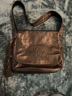 Black Vintage Lambskin Chanel Logo Tassel Shoulder Bag